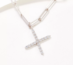 Diamonique Paperclip Link Initial "X" Necklace Sterling Silver