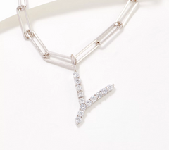 Diamonique Paperclip Link Initial Necklace Sterling Silver, Y initial