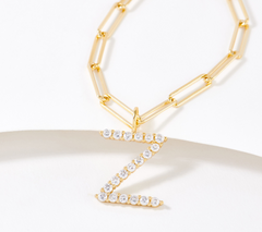 Diamonique Paperclip Link Initial "Z" Necklace Sterling Silver