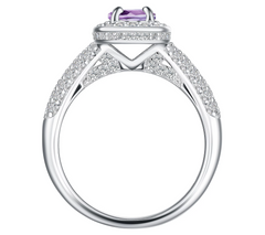 Sterling Silver Sapphire & White Zircon Halo Ring Size 7