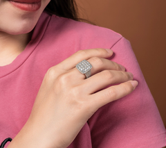 Diamonique Sterling Silver Cluster Style Cocktail Ring Size 9