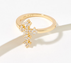 Diamonique Art Deco Cross Gold-Over Sterling Silver Ring, Size 9