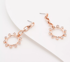 Susan Graver Crystal Circle Design Rose-plated Dangle Earrings