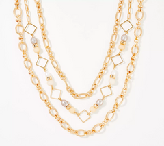 Susan Graver Multi-Strand Gold Chain & Champagne Stone Necklace