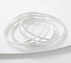 Ultra Fine 950 Silver Set of 6 Slip-On Bangles, Size 8-1/4"