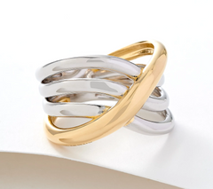 Italian Silver Sterling Silver Crisscross Polished Ring, Size 10