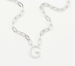Diamonique Sterling Silver Petite Initial Paperclip Necklace