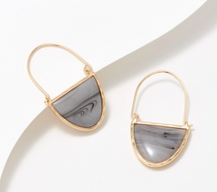 Denim & Co.Grey Marbled Half Moon Golden Tone Earrings