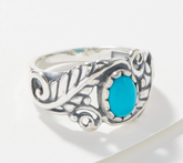 American West Sterling Silver Oval Turquoise Gemstone Leaf Band Ring Size 6