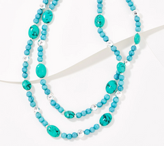 Denim & Co. Goldtone Opaque Blue Beaded Necklace, 42"