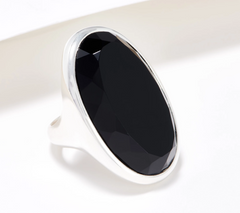 UltraFine Oval Faceted Black Gemstone Ring Size 5