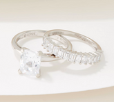 Diamonique Platinum Clad 100-Facet Oval Cut Solitaire Ring and Bold Band Size 5.5