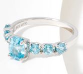 Generation Gems Exotic Oval Cut 7-Blue Zircon Stone Ring Sterling Silver, Size 8