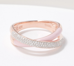 Affinity Diamonds Rosegold Over SS Pink Enamel Bypass Ring Size 10