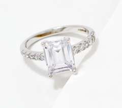 Diamonique Sterling Silver Emerald Cut CZ Solitaire Band Ring Size 6