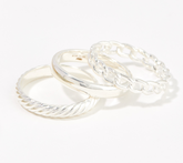 UltraFine 950 Silver Set of 3 Textured Rings Size 8