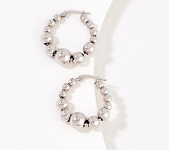 Italian Silver Graduated Bead 1" Hoop Earrings, sterling silver