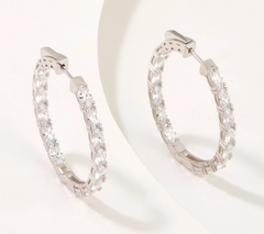 Diamonique Platinum Clad Oval Cut Shape Hoop Earrings