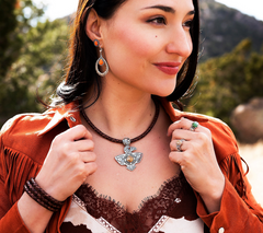 American West Braided Antique Brown Leather & Sterling Silver Necklace 17"