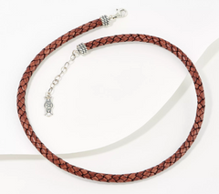 American West Braided Antique Brown Leather & Sterling Silver Necklace 17"