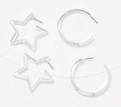 Joan Rivers Set of 2 Star and Round Silver Tone Hoop Earrings