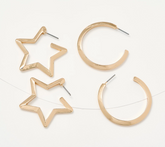 Joan Rivers Set of 2 Star and Round Gold Tone Hoop Earrings