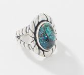 American West Sterling Silver Oval Chrysocolla Gemstone Rope Border Ring Size 10