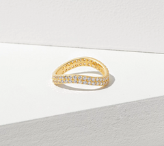 Diamonique 18K Gold Clad Sterling Silver Chevron Styled Ring Size 7