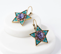 Kirks Folly Rainbow Shimmer Star Lever Back Goldtone Earings