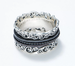 Or Paz Sterling Silver Floral Lace Spinner Ring, Size 8