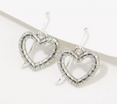 Or Paz Sterling Silver Organic Texture Heart Motif French Wire Earrings