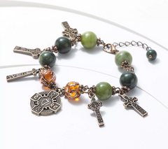 Connemara Marble Crosses of Ireland Bronze Bracelet