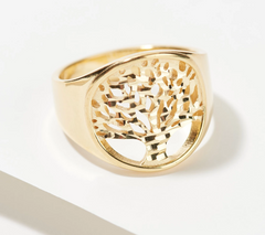 Italian Silver Tree of Life Graduated Band Ring, Goldtone, Size 4