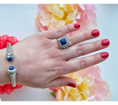 JAI Sterling Silver Deco Collection Lapis Gemstone Ring Size 9