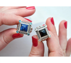 JAI Sterling Silver Deco Collection Lapis Gemstone Ring Size 9