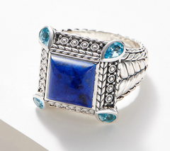 JAI Sterling Silver Deco Collection Lapis Gemstone Ring Size 9
