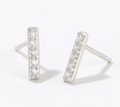 Diamonique Pave Bar Post 3/8" Earrings, Sterling Silver