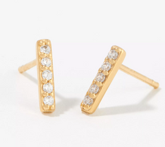 Diamonique Gold-Over Sterling Silver Pave Bar Post 3/8" Earrings