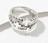 Sterling Silver Symbols of Cross Textured Stack Ring Size 9