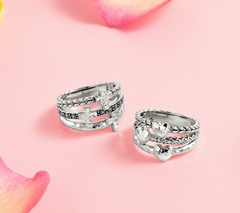 Sterling Silver Symbols of Cross Textured Stack Ring Size 9