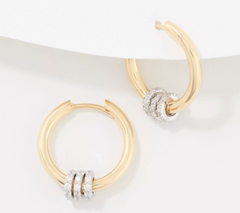 Diamonique Roundel Hoop Gold Clad Sterling Silver Earrings