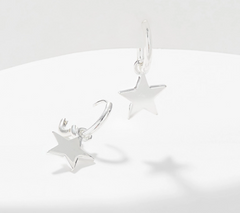 UltraFine Silver Star Motif Petite Hoop Earrings