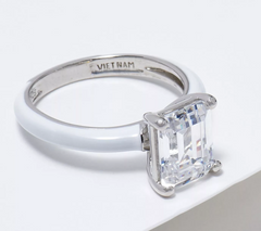 Diamonique Sterling Silver Emerald-Cut White Enamel Ring, Size 10