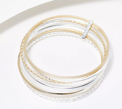 Brazalete multihebra de plata italiana pulida y texturizada, 19 cm