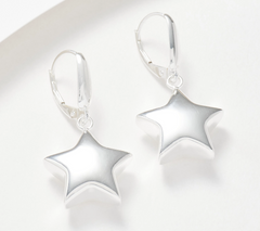 UltraFine 950 Silver Star Motif Polished Dangle Earrings