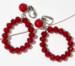 Denim & Co. Americana Red Beaded Orbital Drop Clip On Earrings