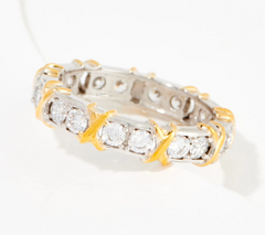 Diamonique Sterling Silver Two-Tone X Eternity Band Ring Size 8