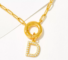 Diamonique Goldclad Sterling Silver "D" Initial Pave Drop Necklace 18"