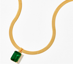 Collar Diamonique de plata de ley revestida en oro con circonitas verdes en espiga de 40,6 cm + 5 cm