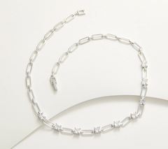 Diamonique Platinum Clad Sterling Silver Cushion Cut Paperclip Link Necklace, 16"